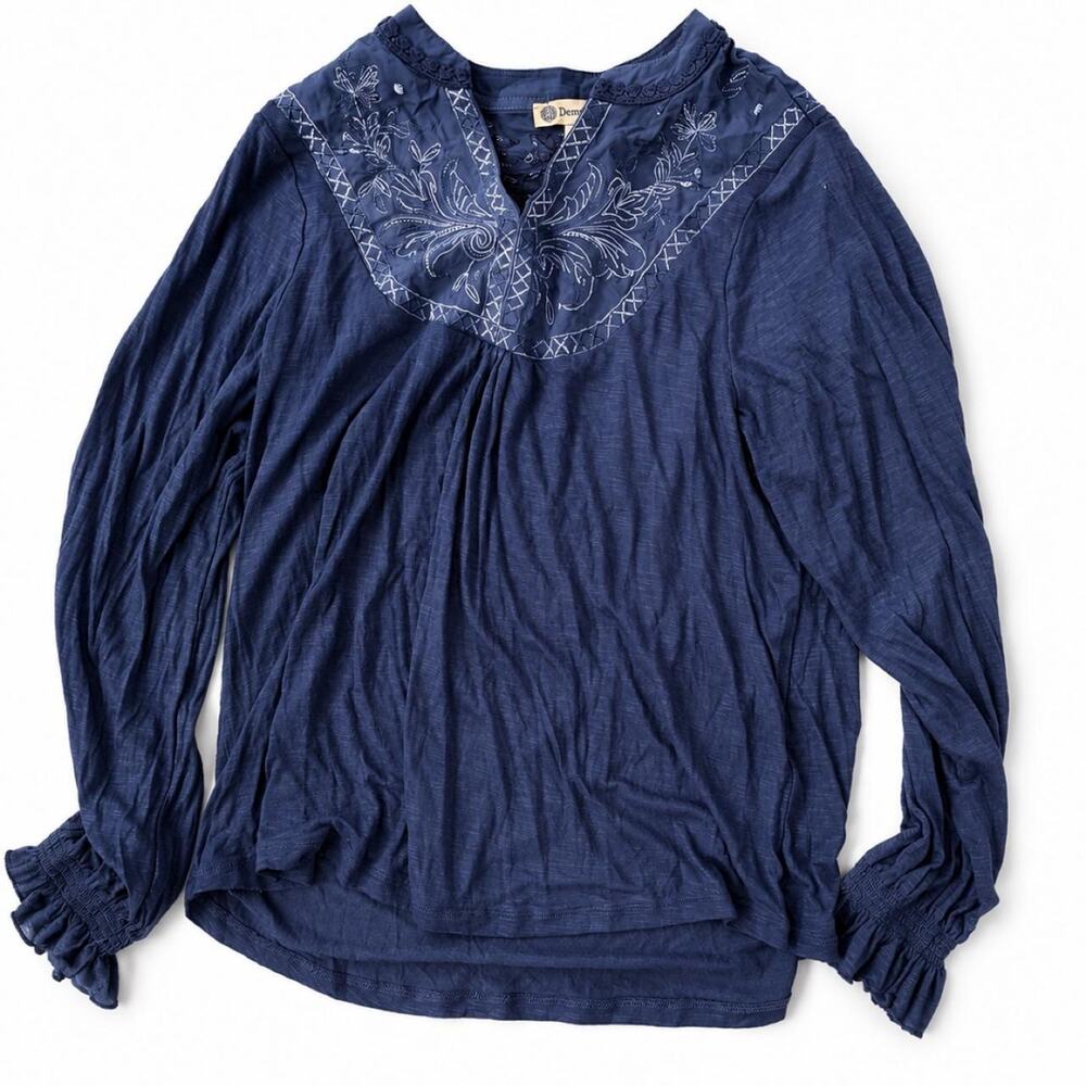 Democracy Boho Gypsy Navy blue long sleeve blouse